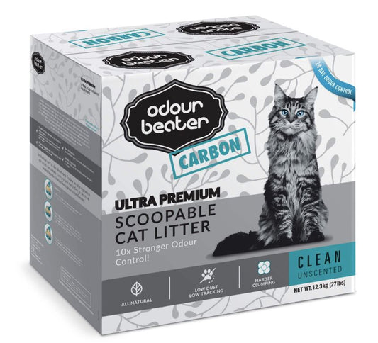 Odour Beater Ultra Premium Scoopable Clumping Cat Litter, Unscented with Carbon, 12.3-kg